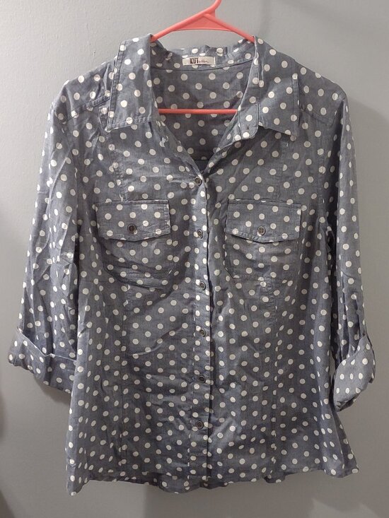 Kut from the Kloth Tops - KUT From The Kloth New Size L Gray White Polka-Dot Cotton Blouse